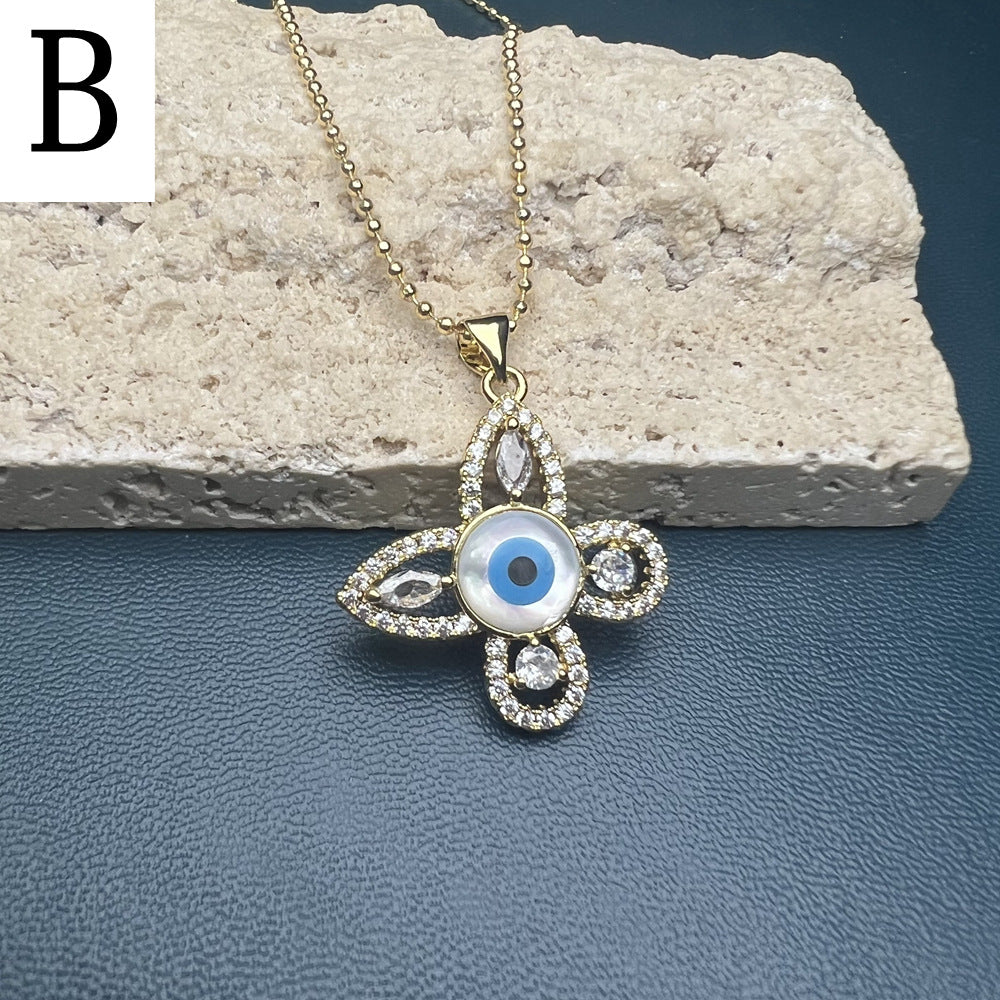 Famati's Hand Butterfly Shell Evil Eye Necklace