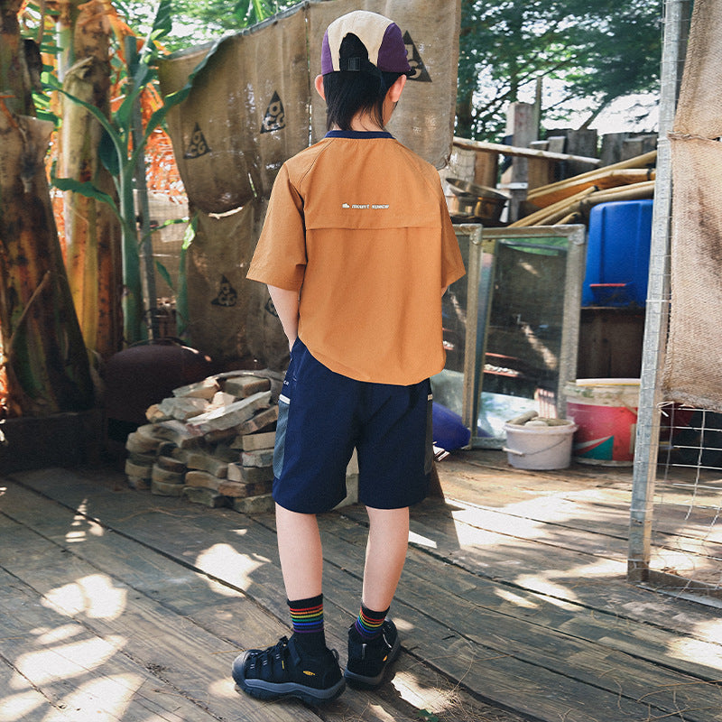 Minimalist Color Block Splicing Shorts, Mountain Style