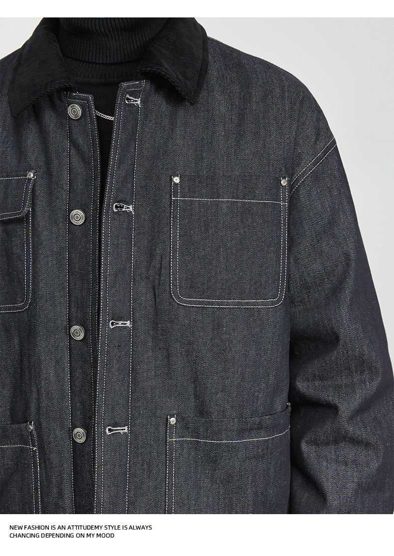 90 white duck down American retro denim down jacket winter men's warm fashion versatile jacket