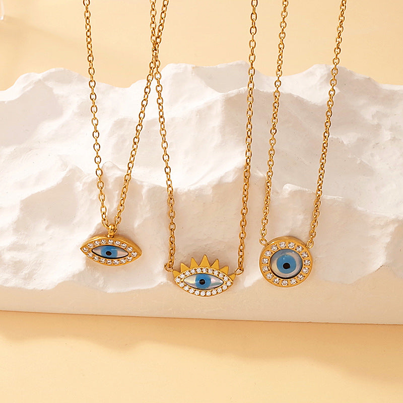 Titanium steel gold-plated evil eye pendant necklace