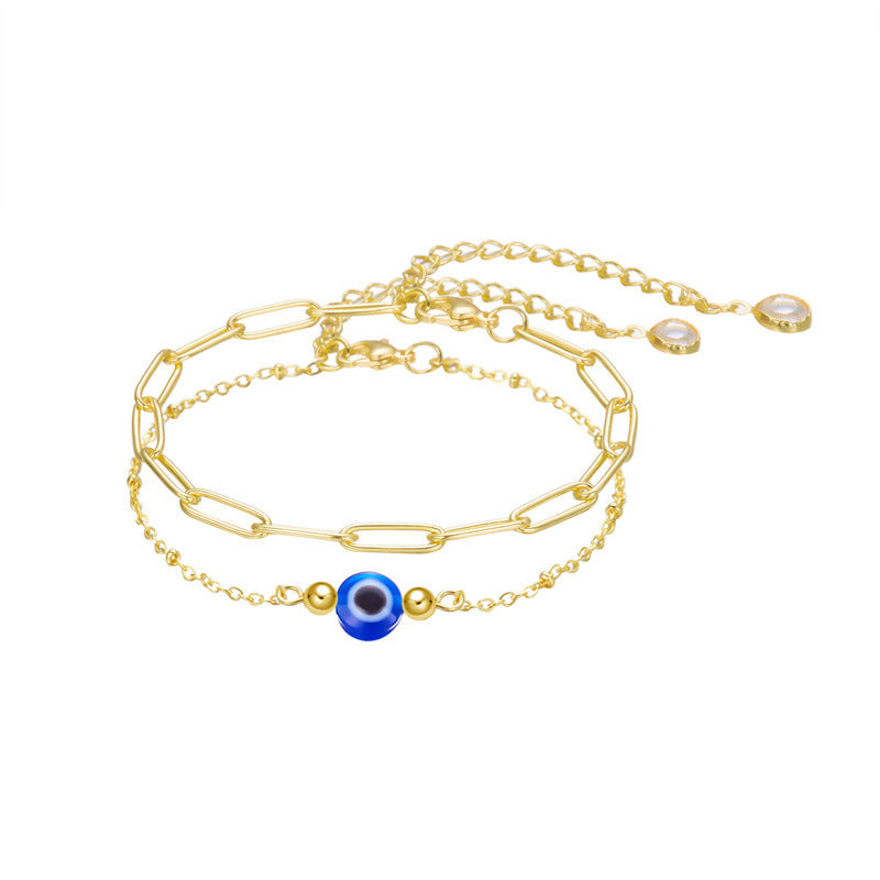 Blue Demon Eye Bracelet Stainless Steel Paperclip Chain