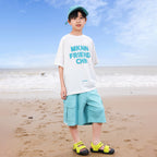 Color Block Print Cool Feel Boys 2PCS Short Sleeve Summer Sports Set
