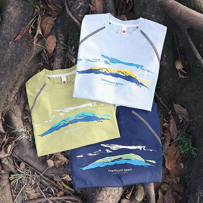 Outdoor-style short-sleeve set for kids with mountain print