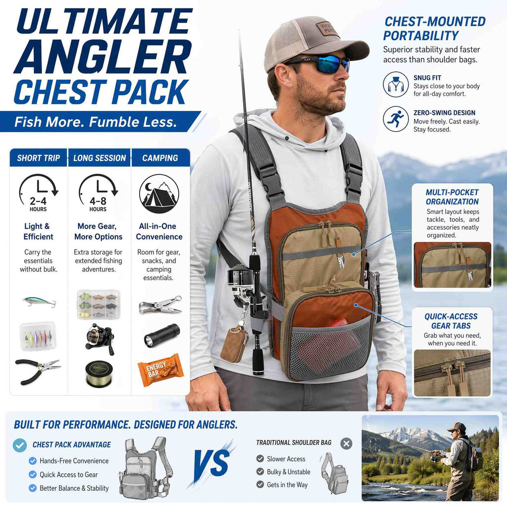 Lightweight Multifunctional Chest Vest Bag, Wear‑Resistant for Fishing Running Hiking Outdoor Sports
