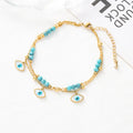 Titanium steel anklet with evil eye plating and multi-layered turquoise