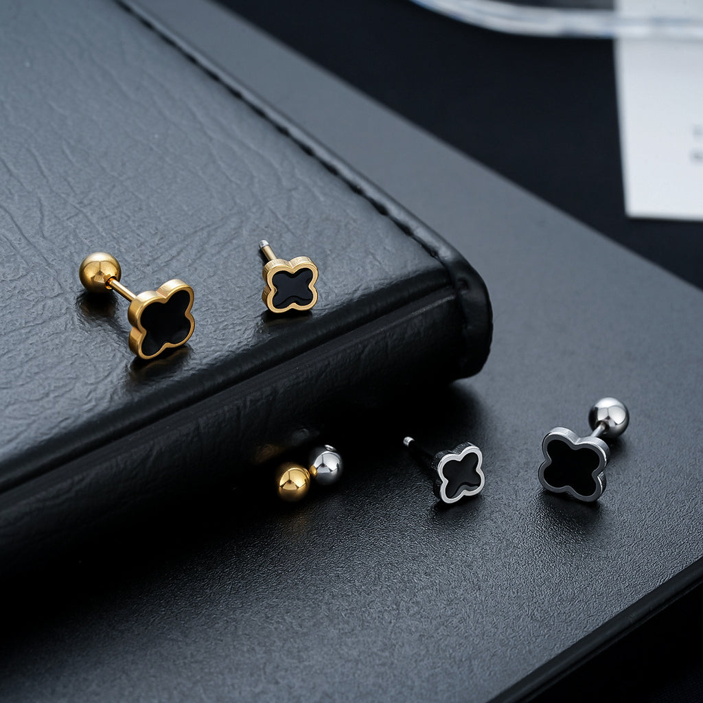 Titanium Steel Four-Leaf Clover Stud Earrings