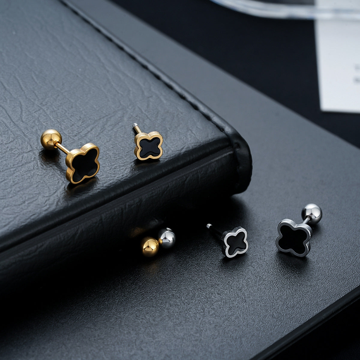 Titanium Steel Four-Leaf Clover Stud Earrings