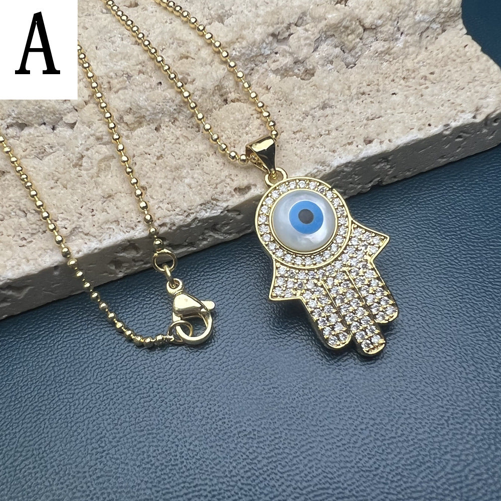 Famati's Hand Butterfly Shell Evil Eye Necklace