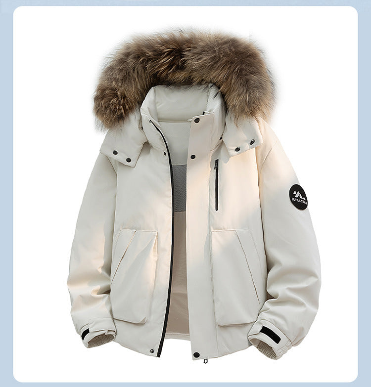 Raccoon Fur Collar Workwear Down Jacket - Unisex Couples' Winter New Stylish Warm Windproof