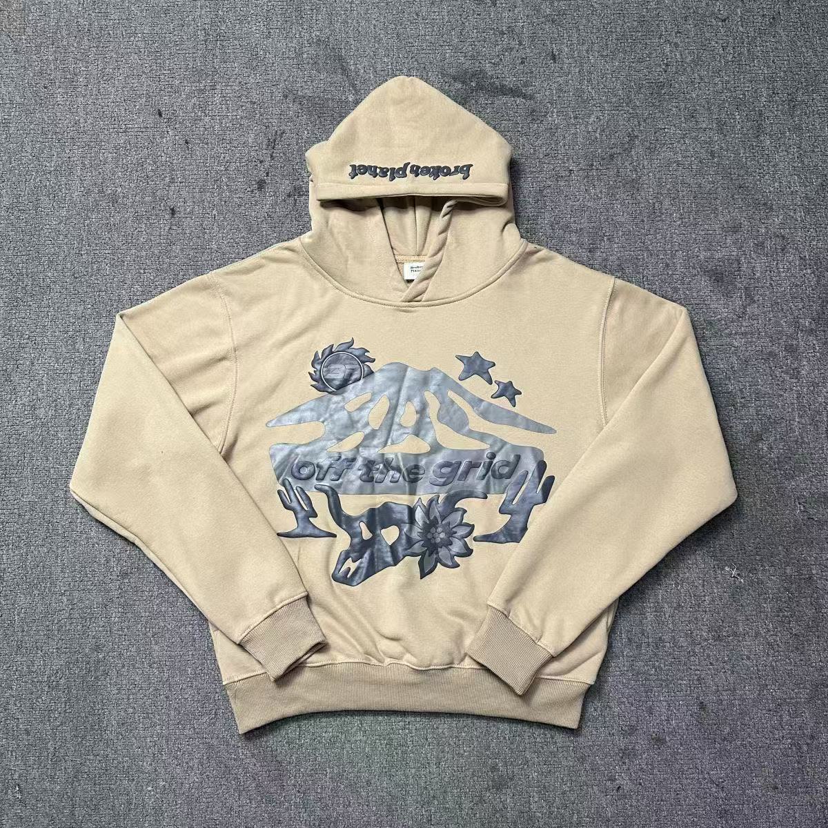 BrokenPlanet Oversized Foam Print Fleece Streetwear Set, Zip Hoodie + Sweatpants