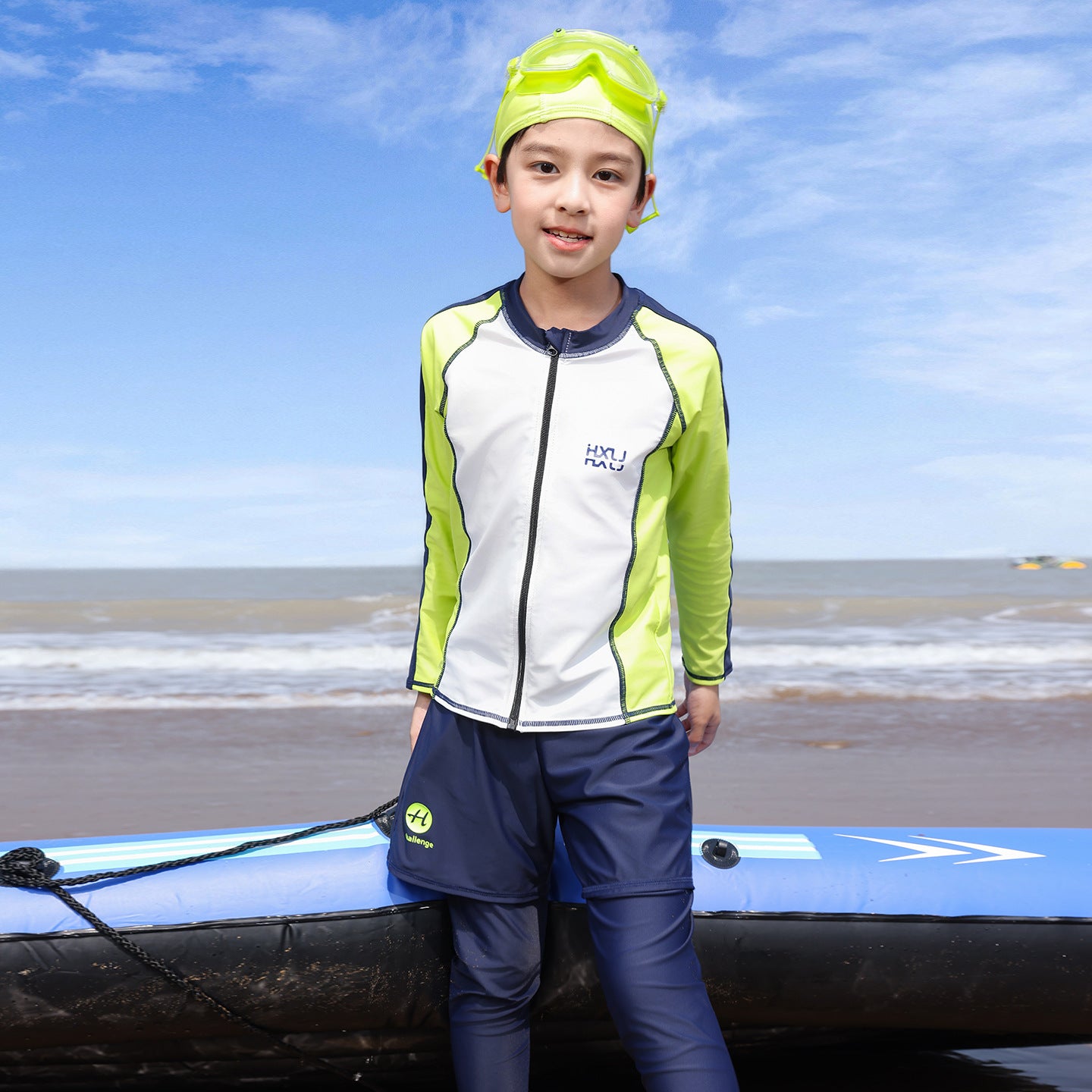 Boys UPF50+ 2-Piece Swimsuit, 7A Antibacterial Quick Dry Rash Guard