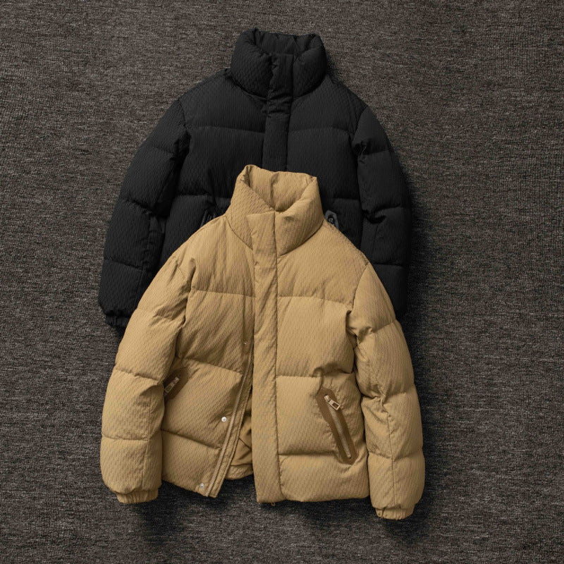 Men's Winter New Down Jacket - High-End Stand Collar Leather-Trim Pockets