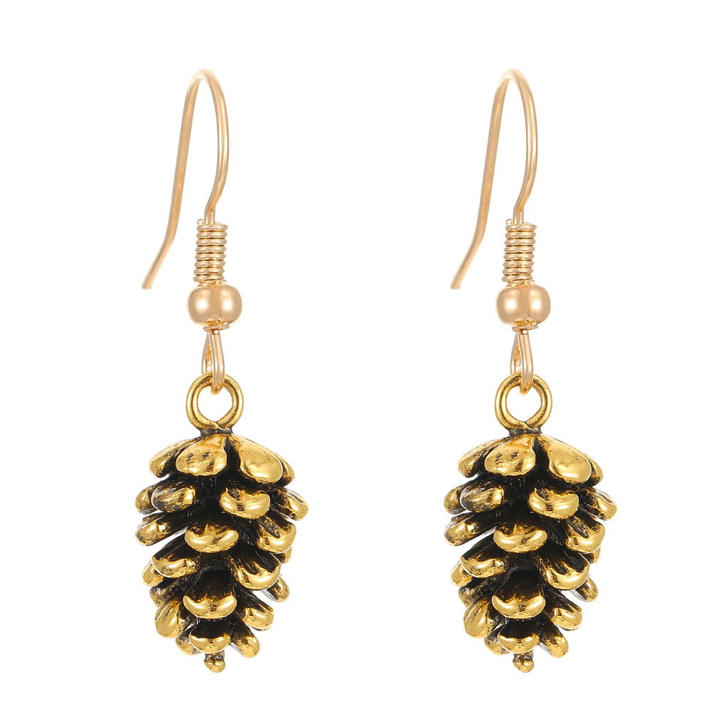 Nature Cast Metalworks Earring Pine Cone Gold Tone Dangle