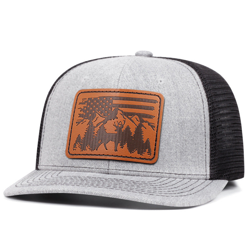 Embroidered baseball cap with animal-skin-style patch