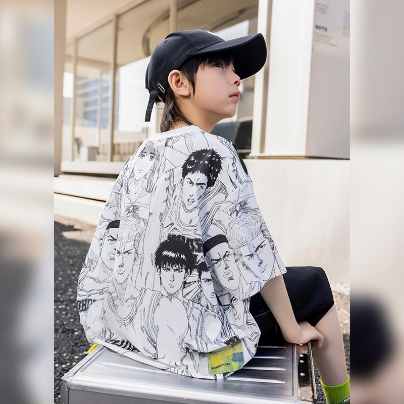 Boys Cartoon All Over Print Short Sleeve T-Shirt