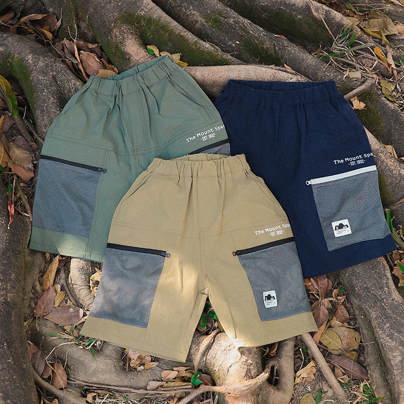 Minimalist Color Block Splicing Shorts, Mountain Style