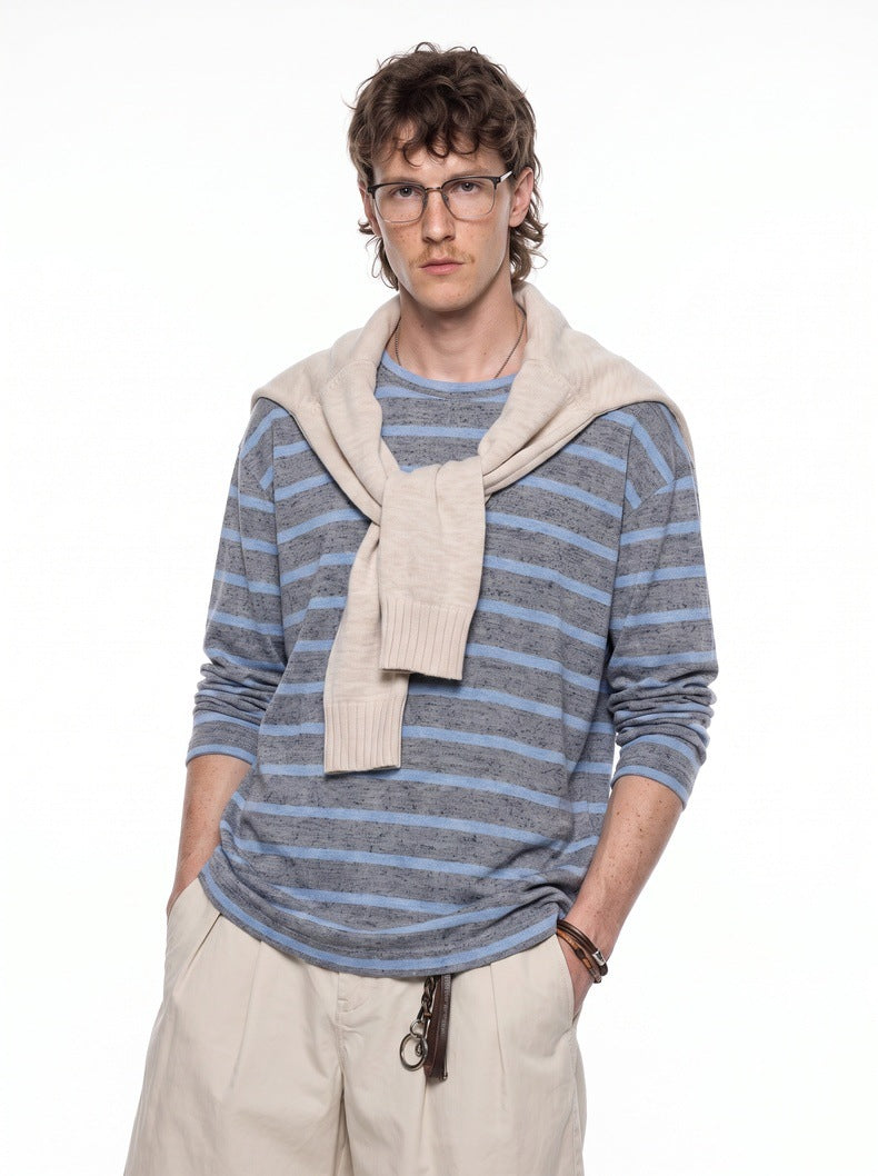 Retro Color‑Block Stripe Long‑Sleeve Tee | Preppy Unisex Loose