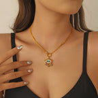 Stainless steel diamond-encrusted evil eye necklace