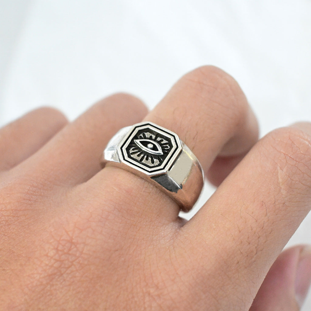 Demon Eye Index Finger Ring - Imitation Thai Silver Brushed