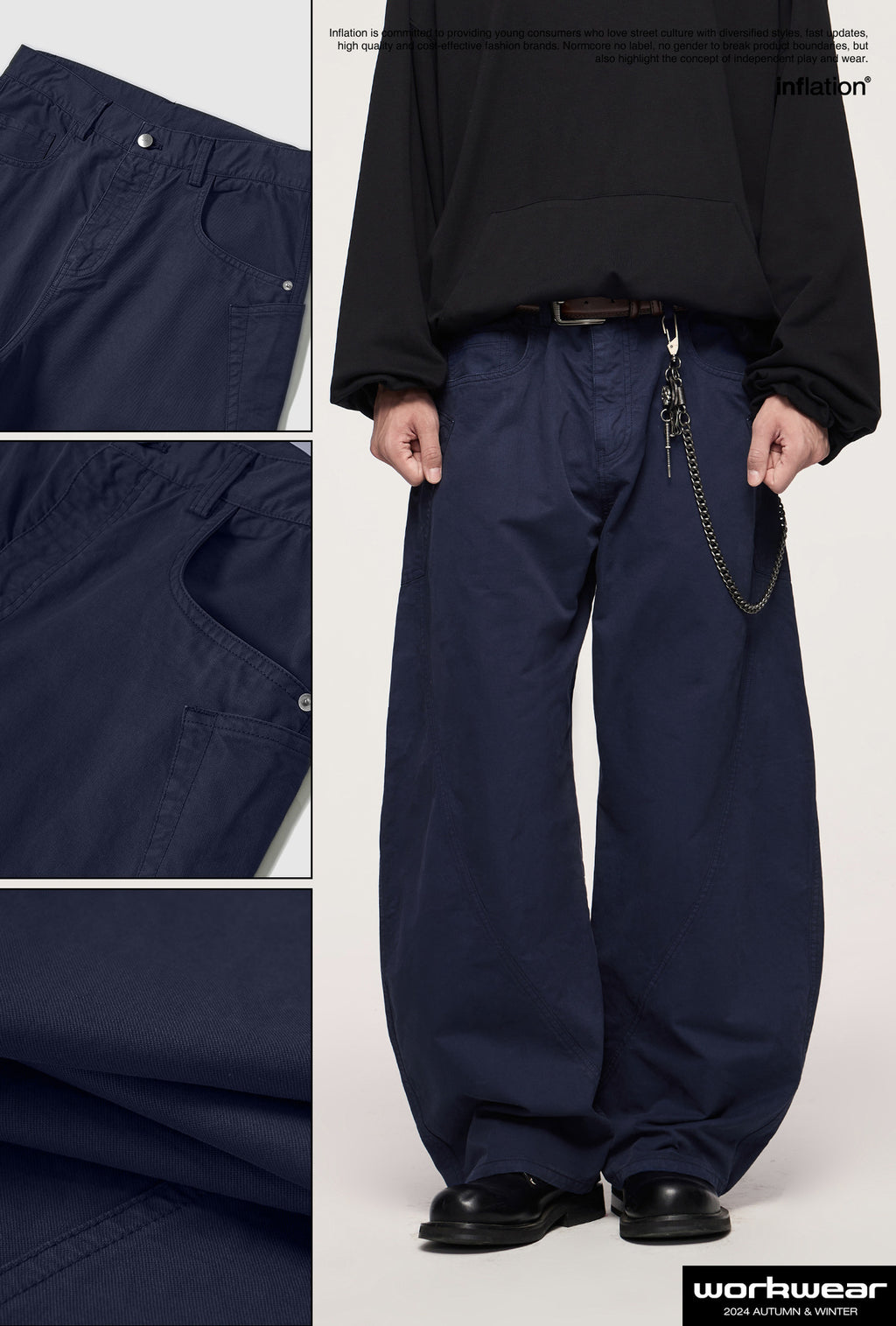 Men's Asut Dyed Curved Workwear Pants, Fall Cotton Vintage Boxy Fit Casual Trousers
