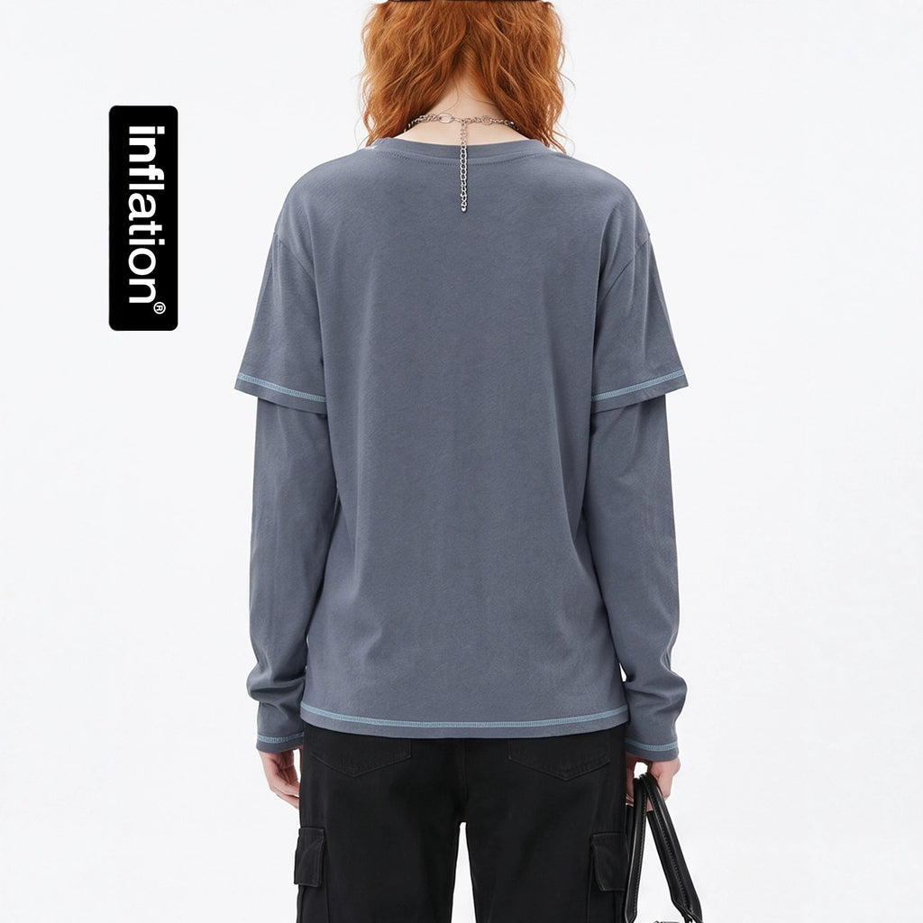 Women's imitation hemp fake two long sleeves