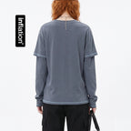 Women's imitation hemp fake two long sleeves