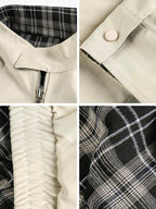 Double-sided retro plaid Harrington tooling jacket men's autumn trendy brand casual stand-up collar loose sports jacket