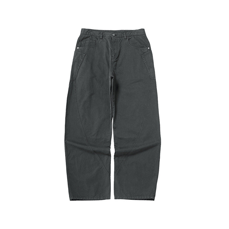 Men's Asut Dyed Curved Workwear Pants, Fall Cotton Vintage Boxy Fit Casual Trousers