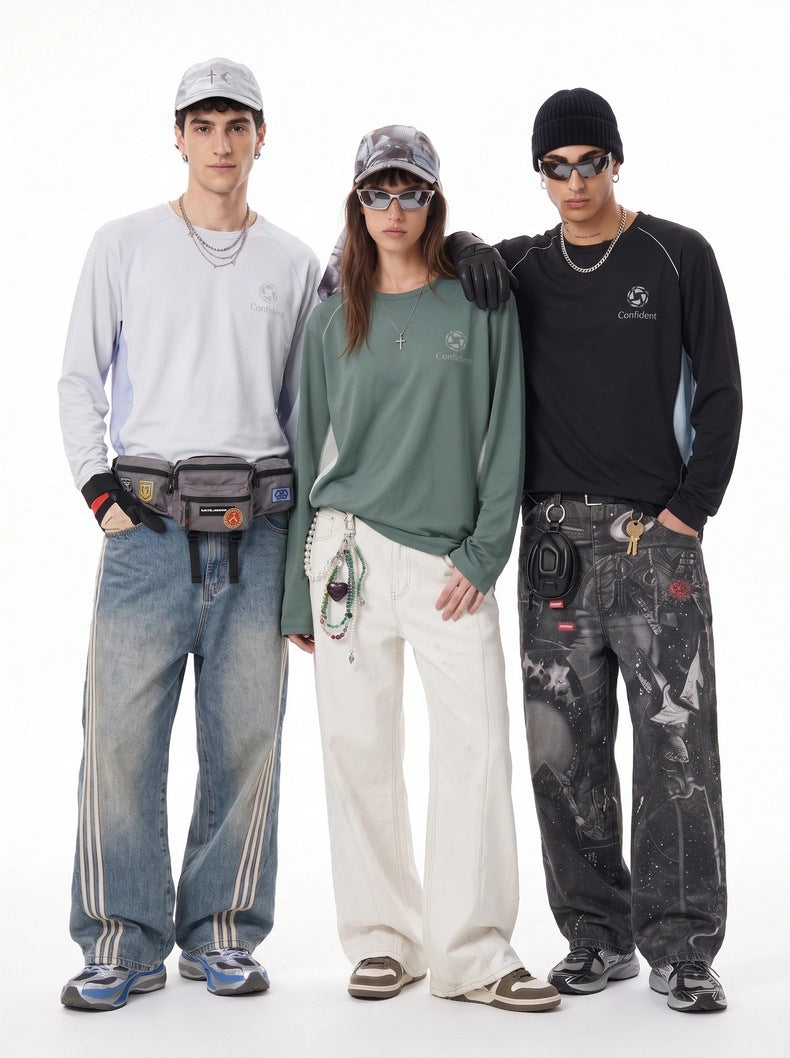 Men Women Quick‑Dry Color‑Block Long Sleeve Athletic T‑Shirt
