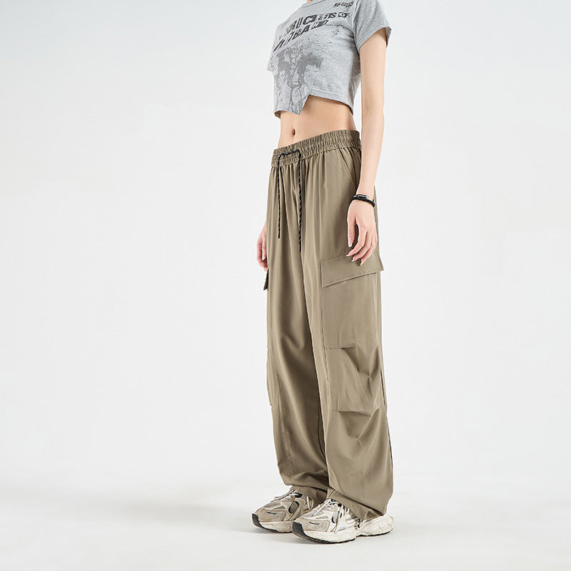 Women Adjustable Cuff Quick Dry Paratrooper Cargo Pants, Outdoor Wide Leg Hiking Trousers