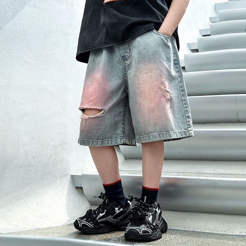 Lightweight Distressed Denim Shorts for Kids Summer