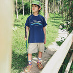 Outdoor-style short-sleeve set for kids with mountain print