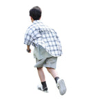 Boys' short-sleeve plaid shirt 100% cotton