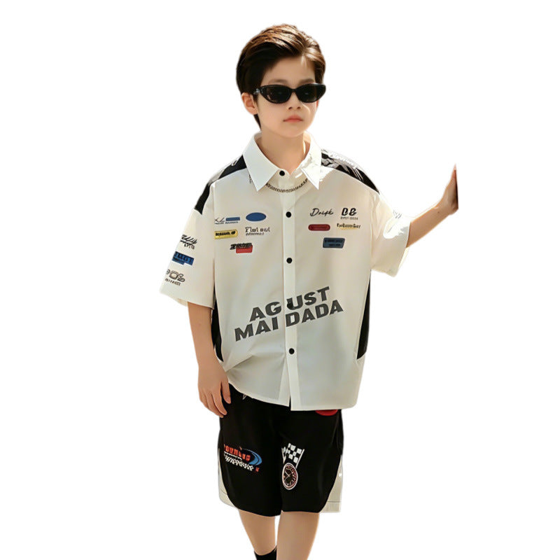Boys' Lightweight Pure Cotton Racing-Style Shirt