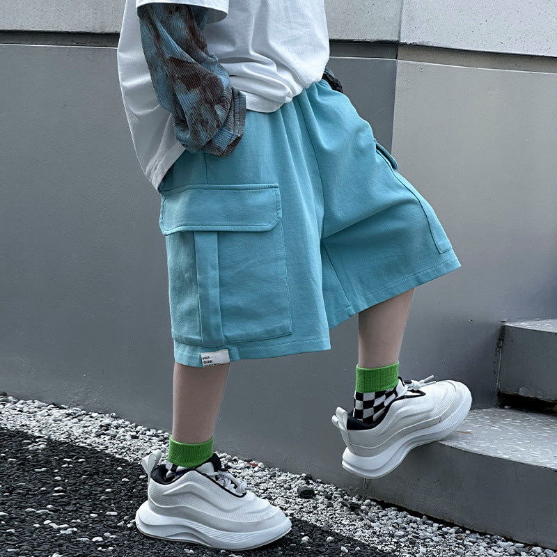 Campus-Style Cargo Shorts Mid-to-Older Kids' Knee-Length Shorts