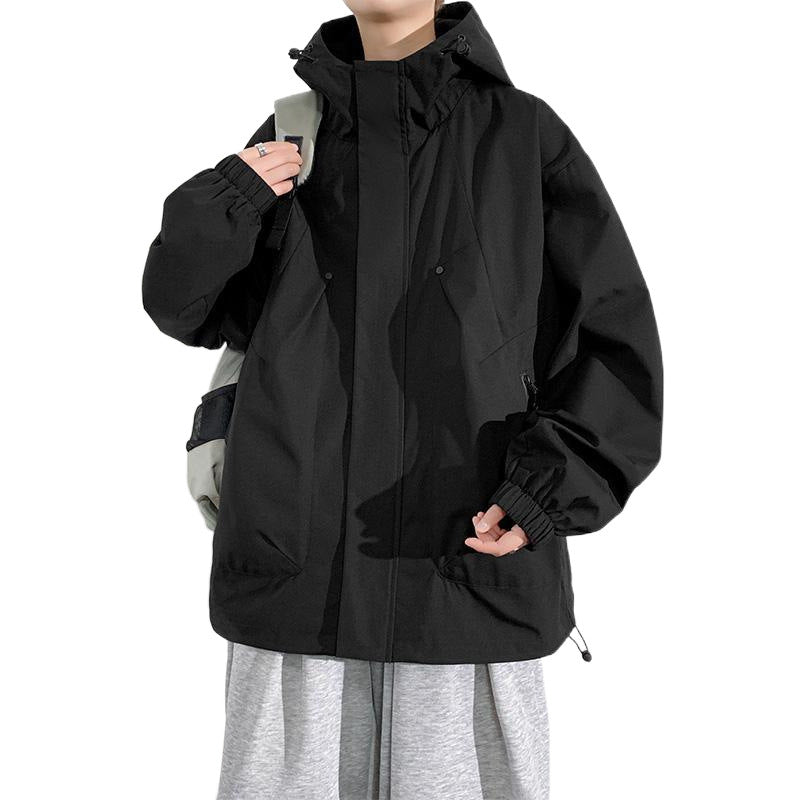 2025 new men's hooded jacket American casual large size tooling jacket top trendy