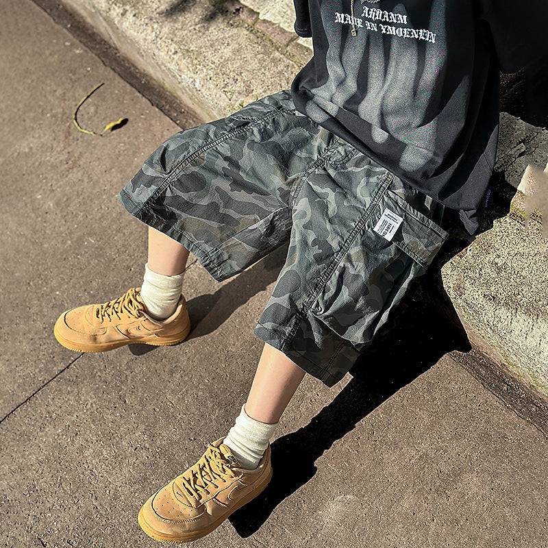 Boys' Quick-Drying Camouflage Cargo Shorts for Outdoor Sports