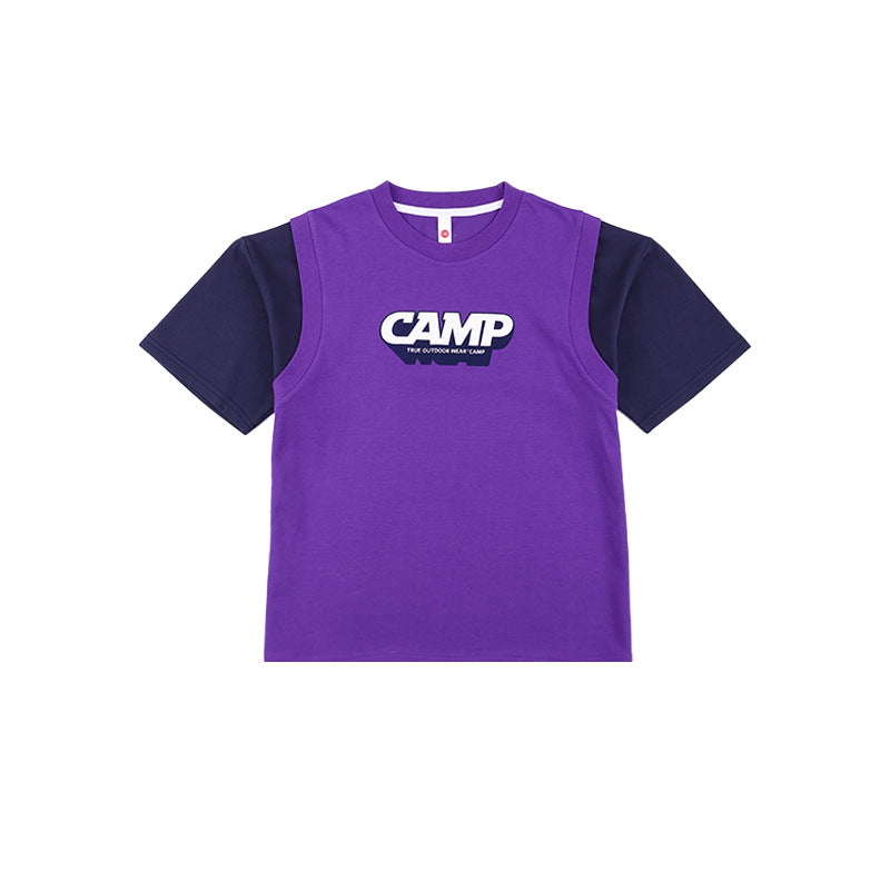 Cool Lightweight Fake Two-Piece Boys T-Shirt, Mountain Style Crew Neck Kids Top