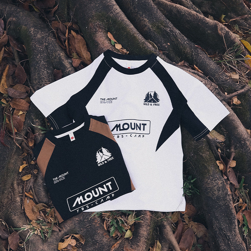 Boys Mountain Style Raglan Spliced Letter Print Short Sleeve T-shirt