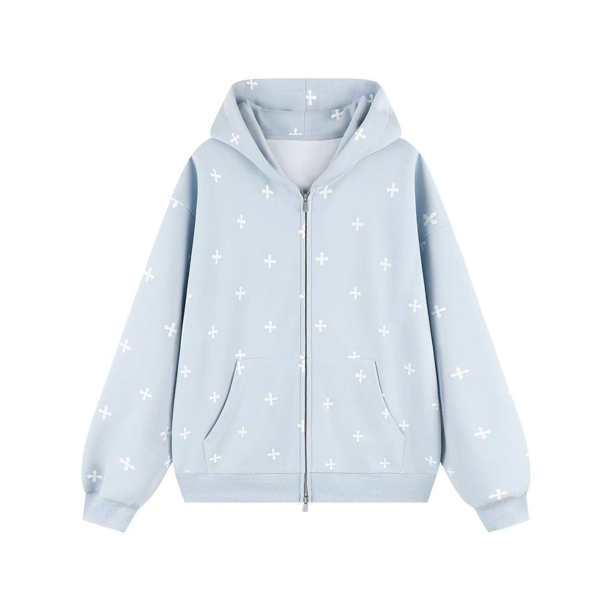 Women Oversized Hoodie, Allover Cross Print Hooded Sweatshirt