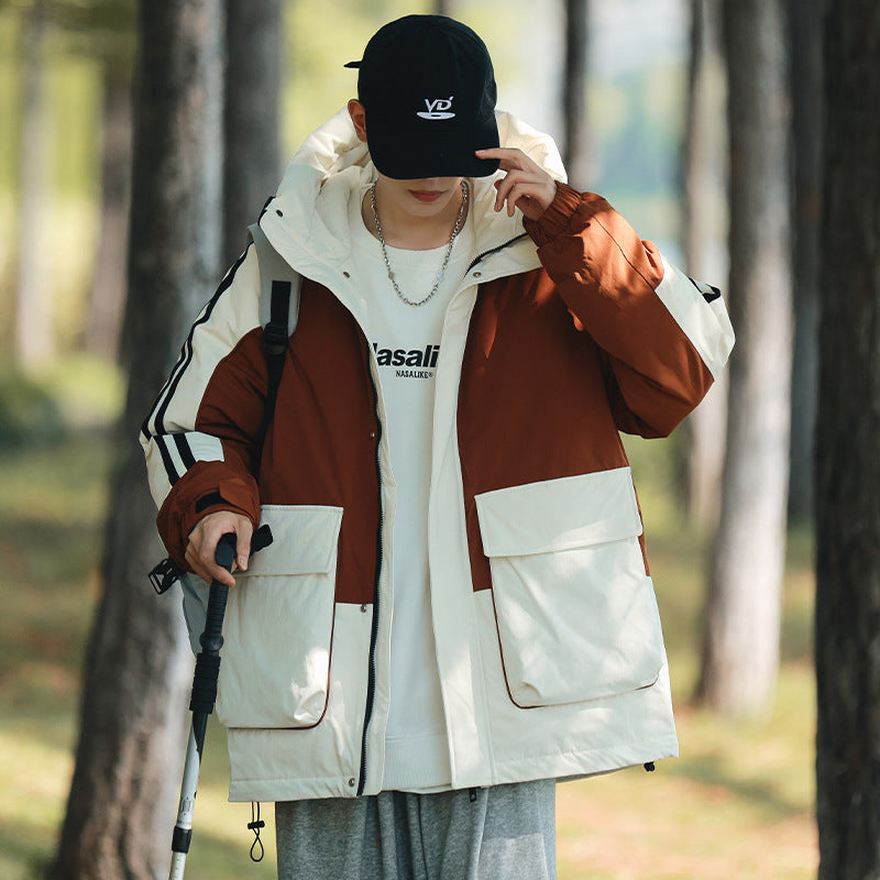 2025 winter new models, couple short down jackets, men's hooded thickened warm trendy jackets