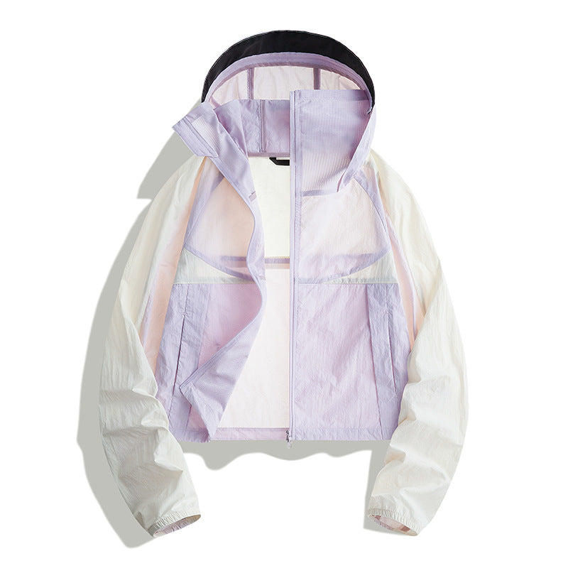 Women's Cropped Sun Protection Hooded Jacket, Summer Breathable Cool‑Feel Outdoor UV‑Proof Coat