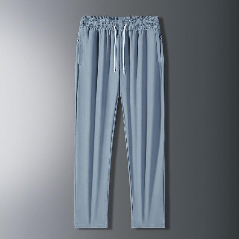 Unisex UPF 50+ Ice Silk Quick Dry Pants Thin Stretch Straight Cuffed Outdoor Casual Long Trousers
