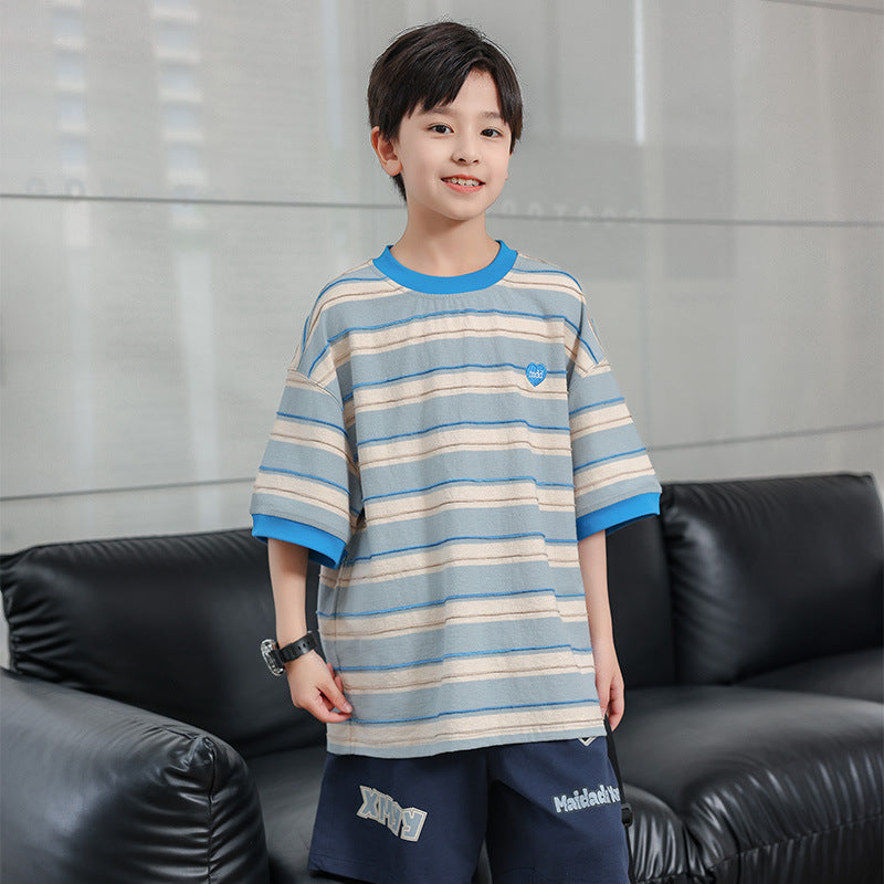 Boys 3D Striped Quick-Dry Short Sleeve T-Shirts