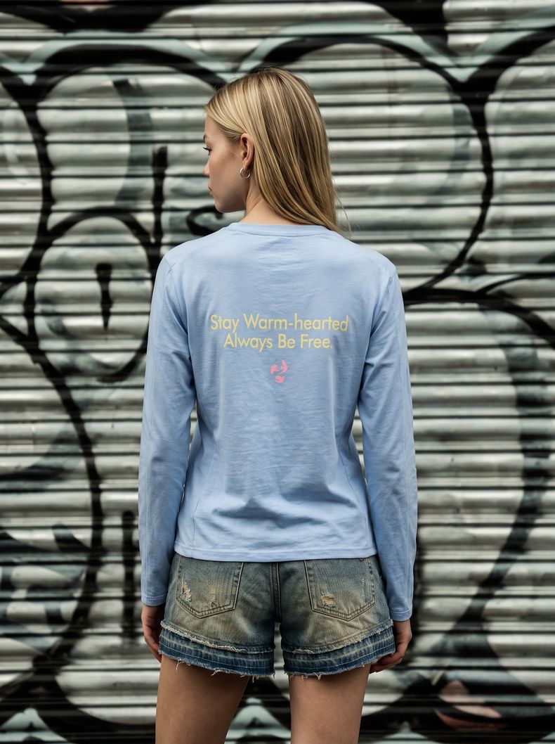 Women's printed T-shirt, contrasting edge strips