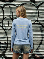 Women's printed T-shirt, contrasting edge strips