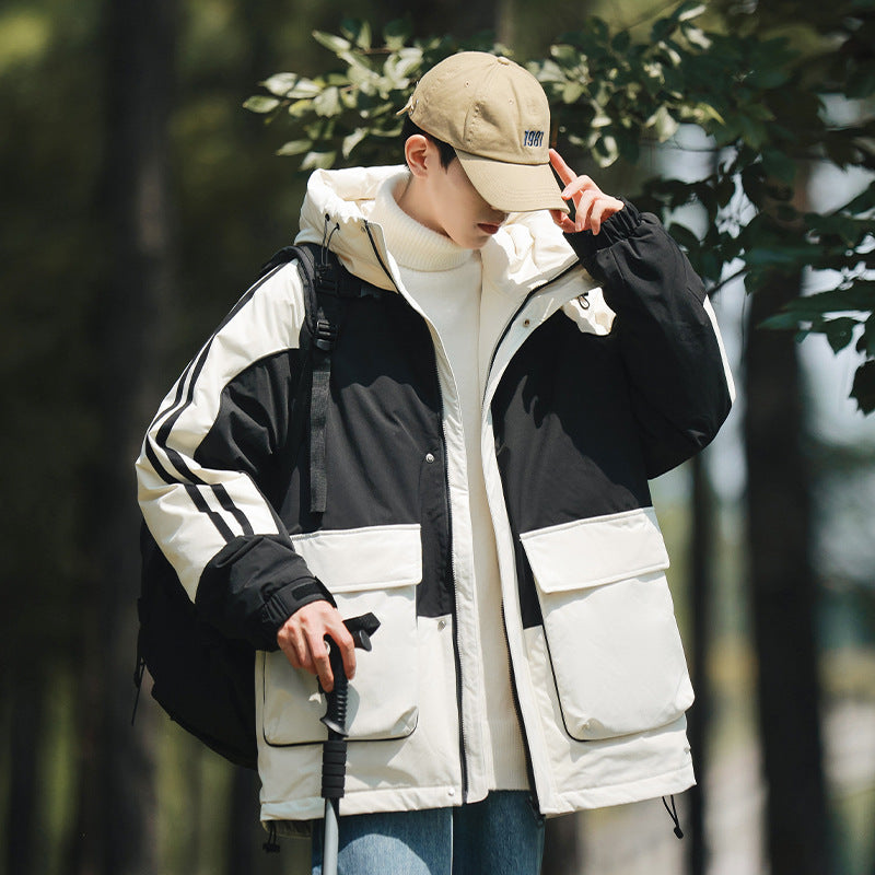 2025 winter new models, couple short down jackets, men's hooded thickened warm trendy jackets