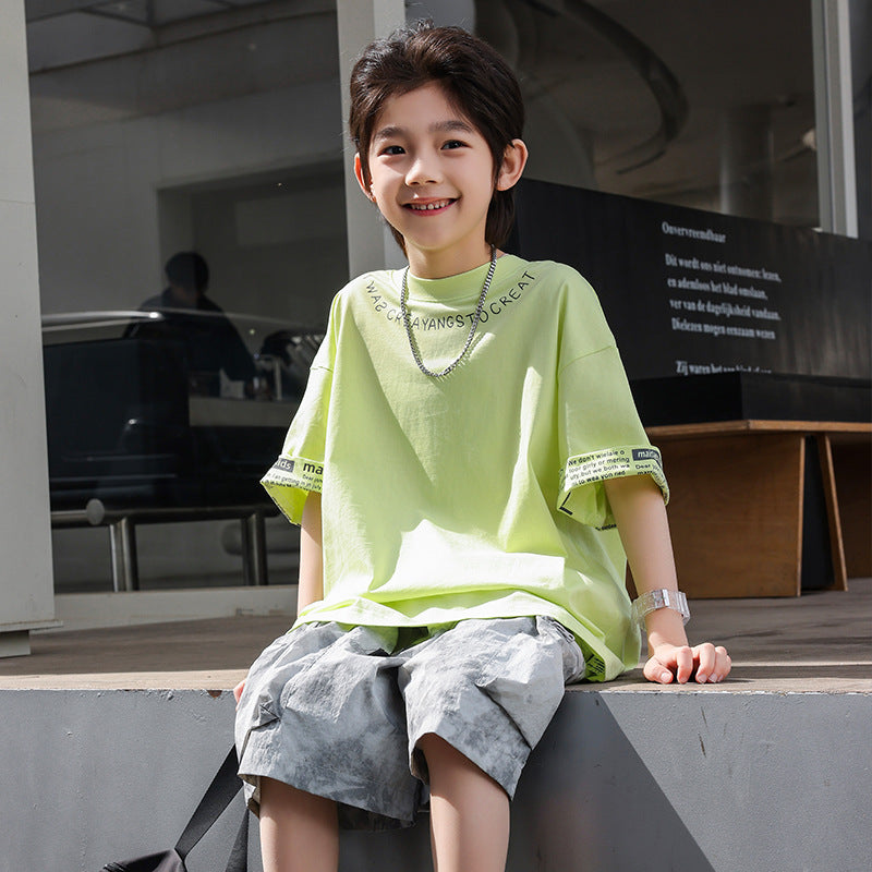 Kids Summer Streetwear Cotton Tee with Letter Print