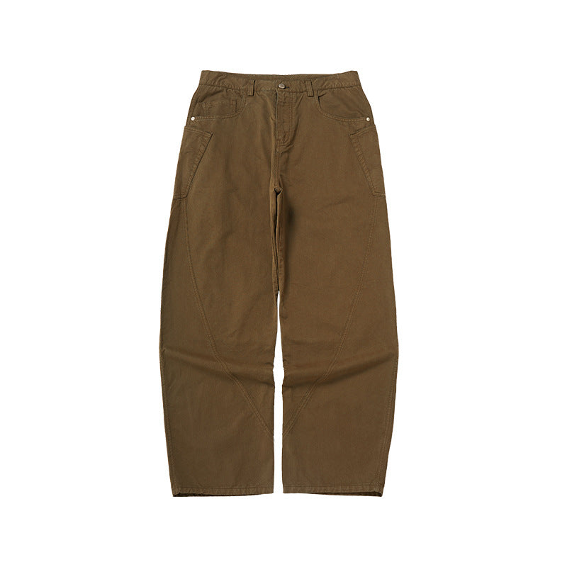 Men's Asut Dyed Curved Workwear Pants, Fall Cotton Vintage Boxy Fit Casual Trousers