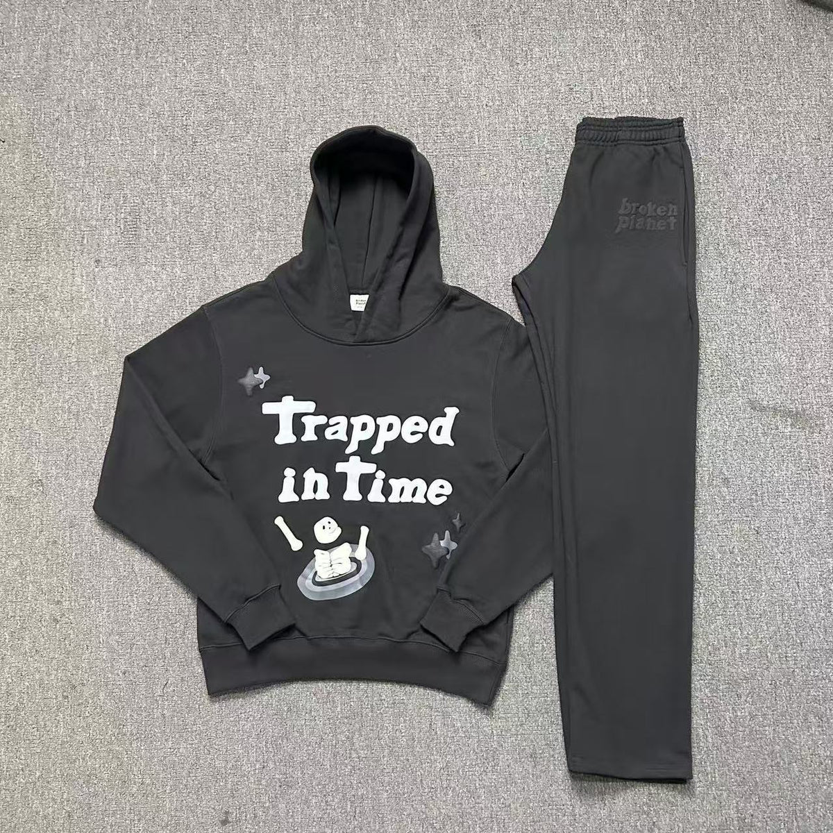 BrokenPlanet Oversized Foam Print Fleece Streetwear Set, Zip Hoodie + Sweatpants